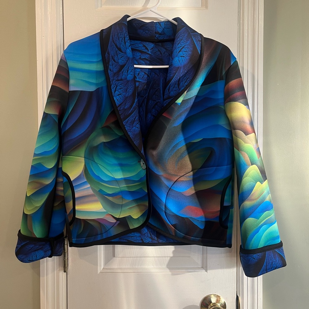 258$ Fenya V. Colorful Abstract Reversible Pockets Women's Jacket Small b5